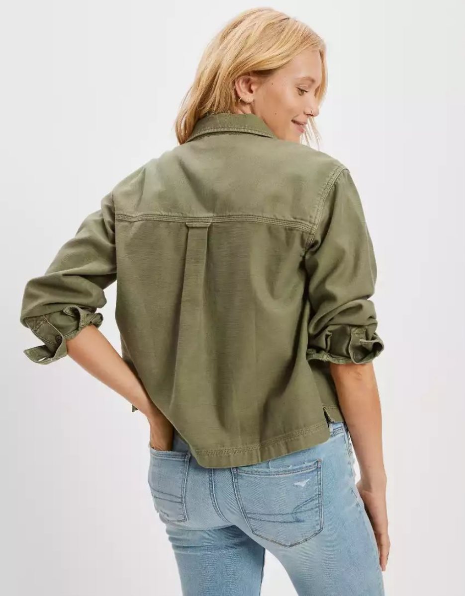 Chemises American Eagle AE Long-Sleeve Cargo Button-Up Vert Olive Femme | YLR-71479082